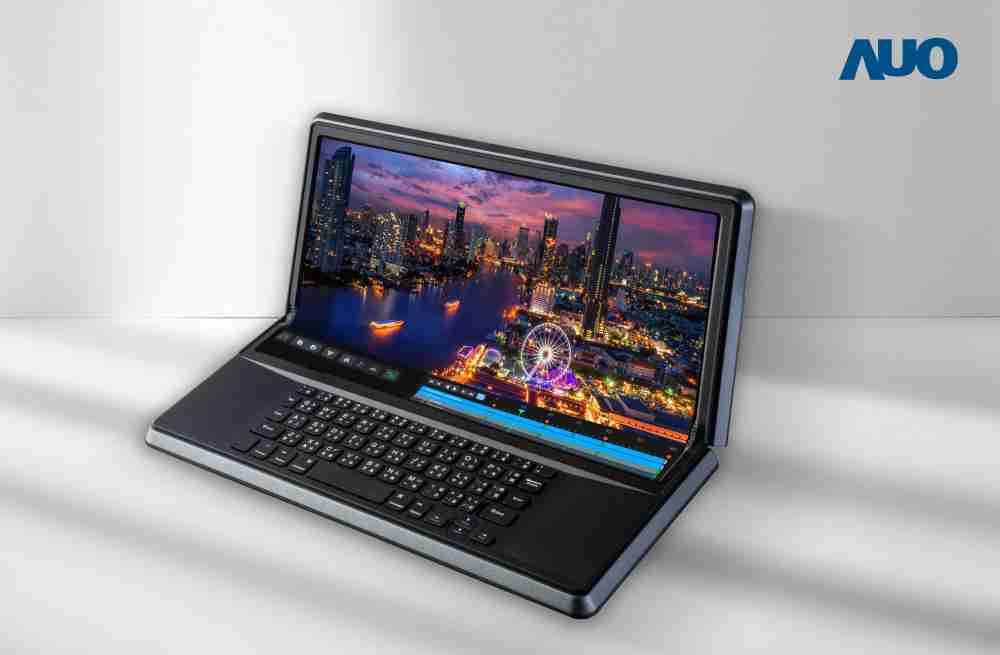 龙门国际14.6吋Micro LED折迭显示屏幕，，，，搭配半径4mm的弯折绞炼，，，，以及高画素、、、高亮度、、高对比度的显示技术特点，，，即便在大视角下仍保有绝佳色相与亮度